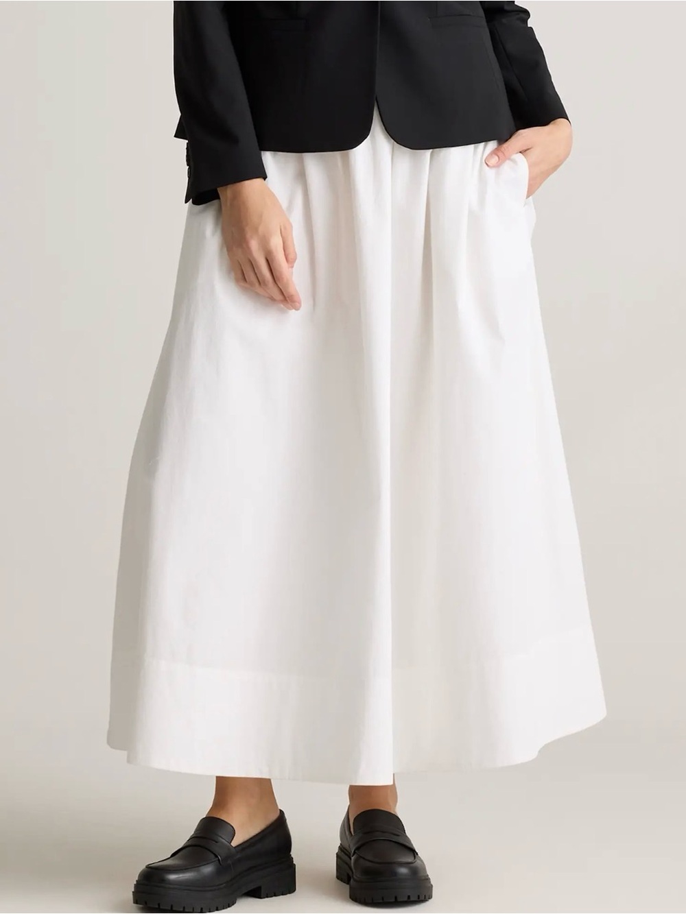 Quince White A-Line Full-Length Cotton Skirt